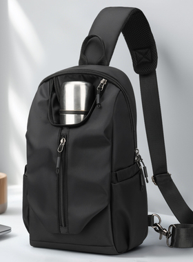 L＆M斜跨包男士单肩挎包大容量水杯胸包外出便携包防水耐磨通勤包