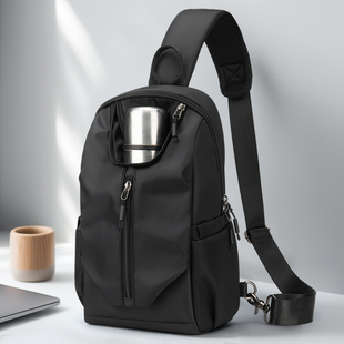 L＆M斜跨包男士单肩挎包大容量水杯胸包外出便携包防水耐磨通勤包