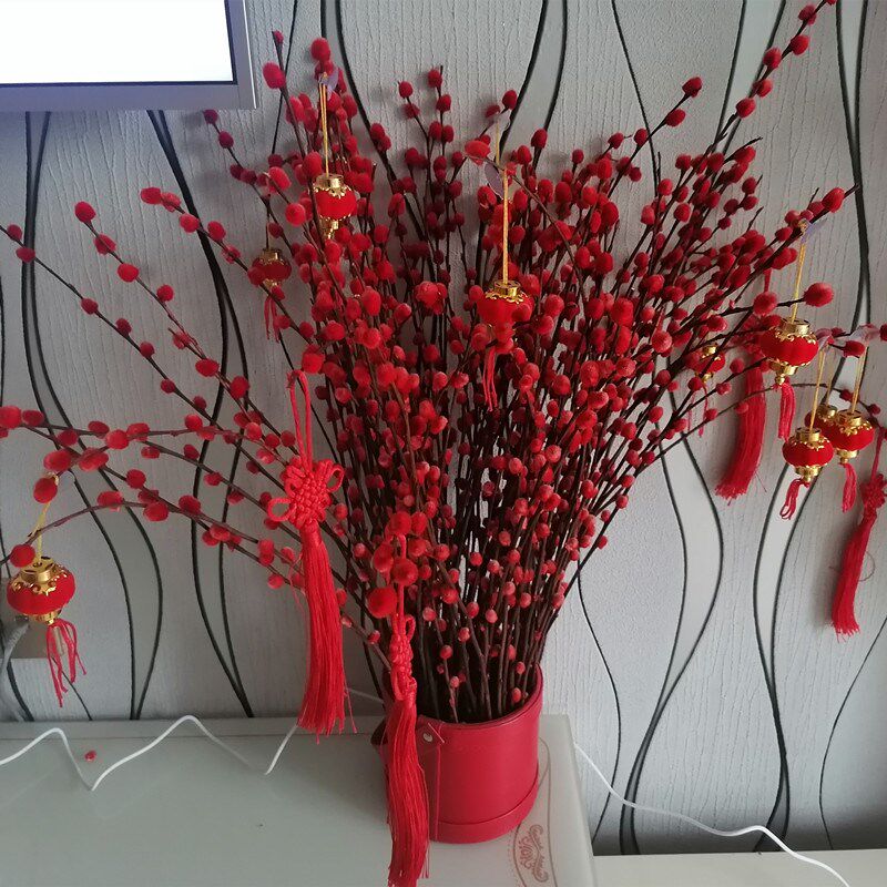 银柳真花鲜枝年宵花卉喜庆红色银柳装饰客厅摆设银柳干花水培植物