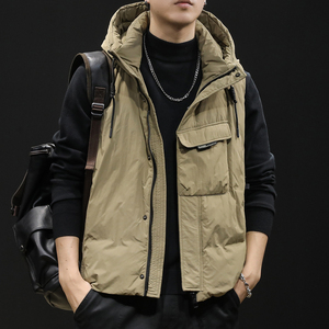 90白鸭绒羽绒服男马甲男款2023新款冬季外穿衣服男士外套短款连帽