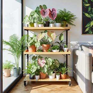 2025新款轻奢铁艺花架可移动多层阳台转角靠墙高级花盆植物置物架