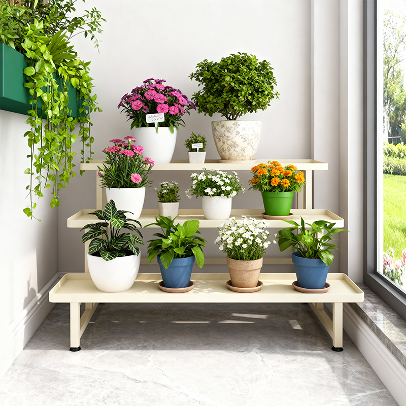 带轮铁艺花架置物架阳台多层阶梯花架子客厅落地式植物盆栽摆放架