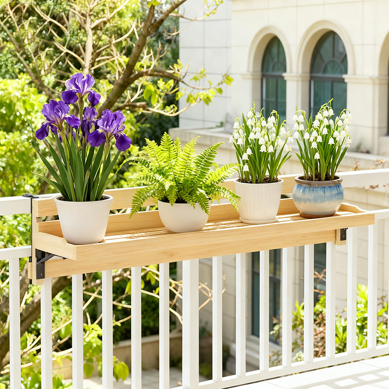 阳台彩色护栏花架防腐木质花架子栏杆悬挂式可折叠花盆托架摆放架