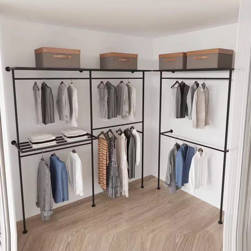 L形转角开放式金属衣柜壁挂衣架diy卧室内家用衣服架子衣帽间自制