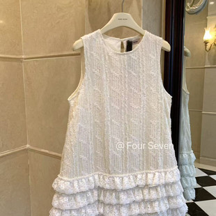 four seven纯色重工层层蕾丝拼接连衣裙女2025高级感小众洋气裙子