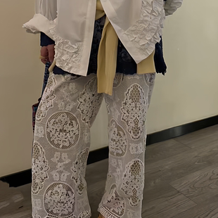 女2026早春遮肉显瘦裤 coffee小姐正版 韩系纯色重工蕾丝拼接休闲裤