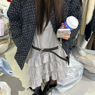 韩系纯色不规则层层花边吊带无袖 连衣裙女2025小众洋气叠穿裙子潮