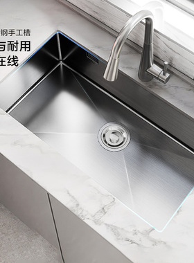 摩恩手工水槽厨房大单槽家用304不锈钢洗菜盆35131/35331/35631