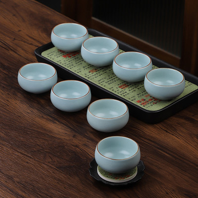 手工高端大开片汝瓷茶杯