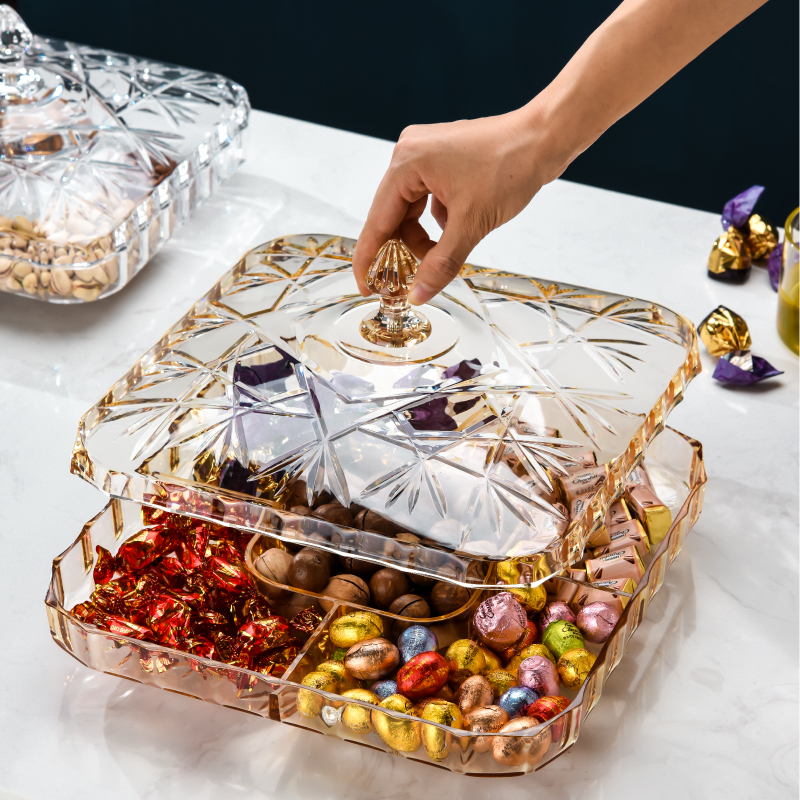 欧式干果盒分格带盖糖果盒家用客厅零食收纳盒透明水果盘坚果盘-封面