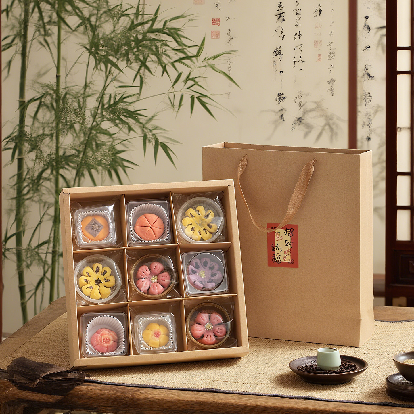 中秋月饼包装盒冰皮流心蛋黄酥中式糕点九宫格牛皮纸盒礼品空盒子