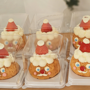 大泡芙包装盒圣诞节2寸3寸蛋糕卷盒子带叉慕斯烘焙甜品打包盒商用