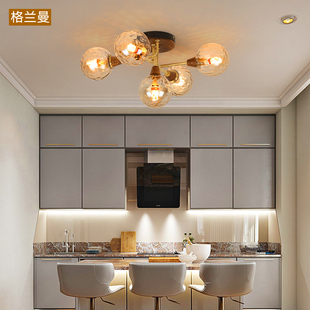 新中式 黑胡桃木色黄铜魔豆小客厅吸顶灯 网红轻奢儿童主卧室房灯