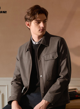 【商场同款】杰尼威尼男士皮衣2025年秋季新款翻领休闲茄克外套