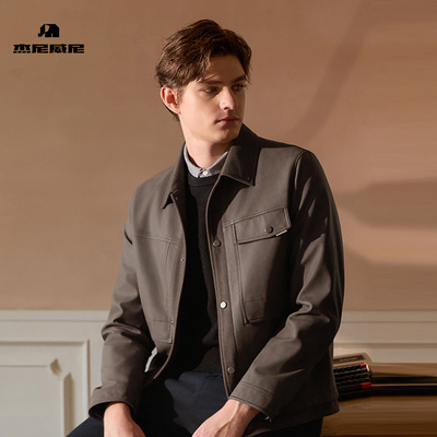 杰尼威尼男士翻领休闲皮衣
