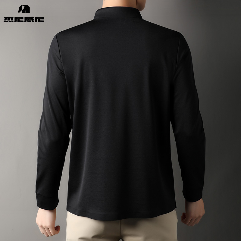 【含桑蚕丝】杰尼威尼男士长袖T恤2025秋季新款翻领休闲百搭长袖