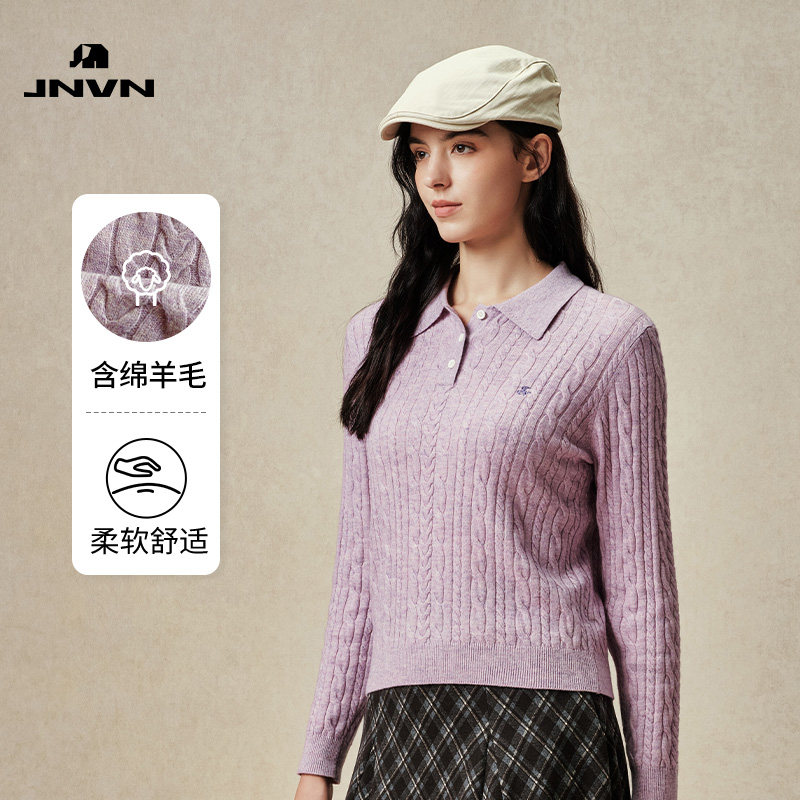 【商场同款】杰尼威尼秋冬女士学院风POLO领绞花针织衫百搭毛衣