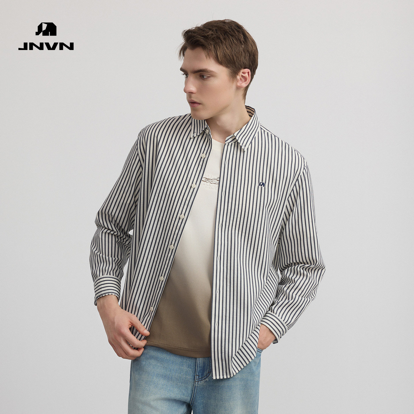 【商场同款】JNVN杰尼威尼男式休闲条纹衬衫2026春季新款百搭衬衣