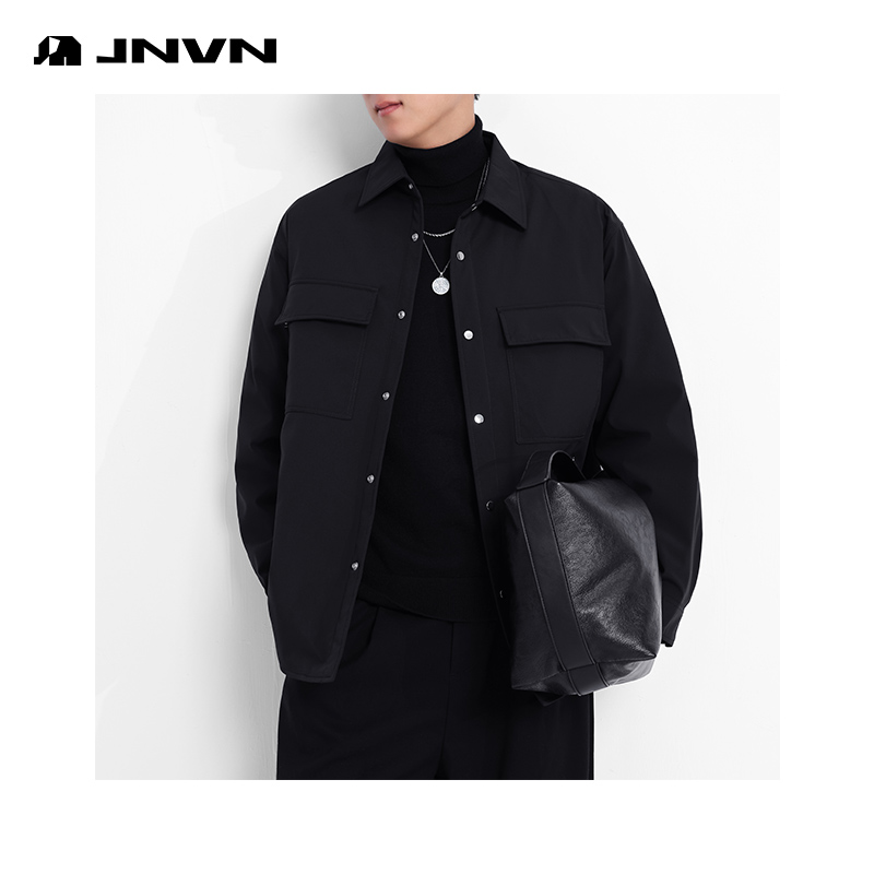 商城同款杰尼威尼工装风翻领冬季新款衬衫轻薄羽绒服男宽松保暖