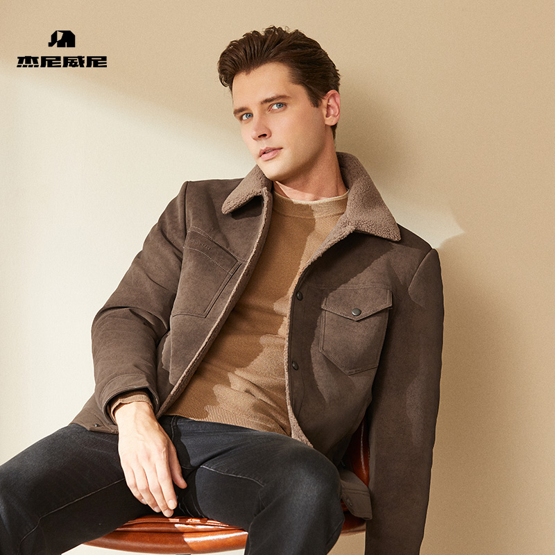 商城同款杰尼威尼男士加绒翻领夹克2025秋冬季新款工装风宽松外套