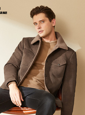 商城同款杰尼威尼男士加绒翻领夹克2025秋冬季新款工装风宽松外套