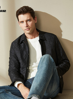 商城同款杰尼威尼老钱风翻领羽绒服男黑色短款商务休闲时尚外套