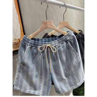 牛仔短裤 潮流痞帅刺绣松紧腰四分裤 中裤 2026夏季 薄款 男士 马裤 新款