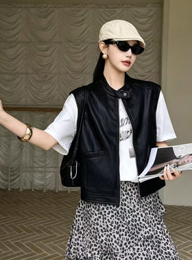 黑色PU皮马甲女2026秋新款潮