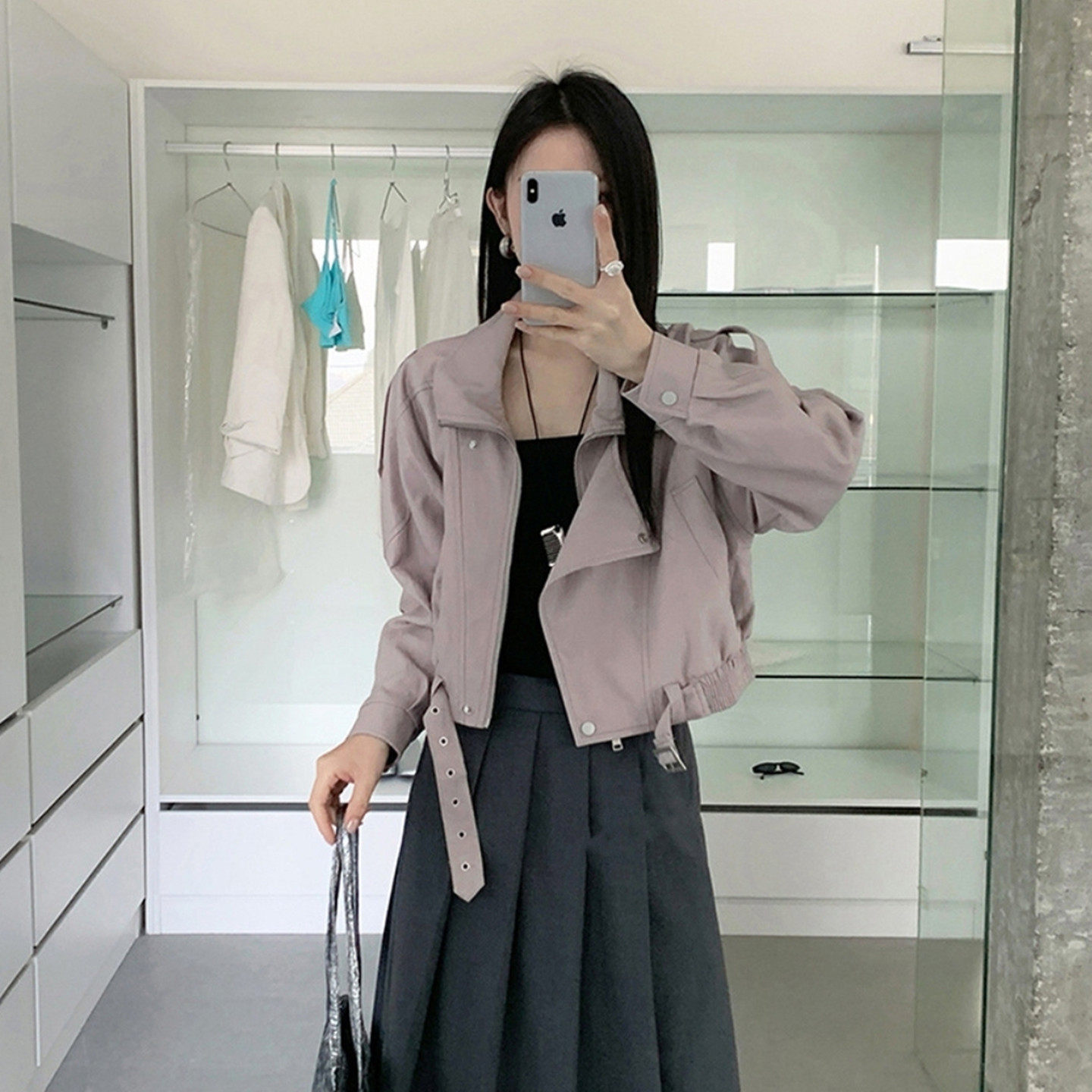 皮衣外套女2026早春新款女装小个子皮夹克设计感酷飒短款翻领上衣