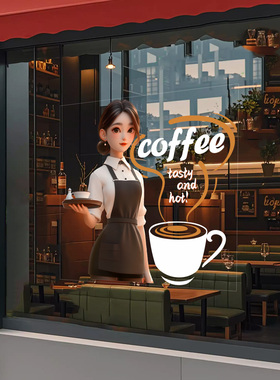 创意咖啡店玻璃门贴纸橱窗窗贴装饰网红奶茶冷饮甜品店无胶静电贴