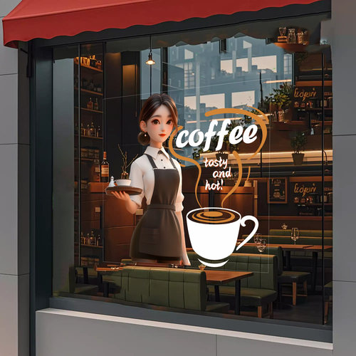 创意咖啡店玻璃门静电贴纸