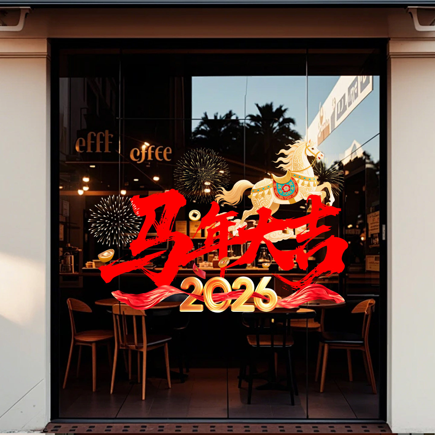 2026马年春节新年装饰品窗花门贴商场氛围布置橱窗玻璃门静电贴纸