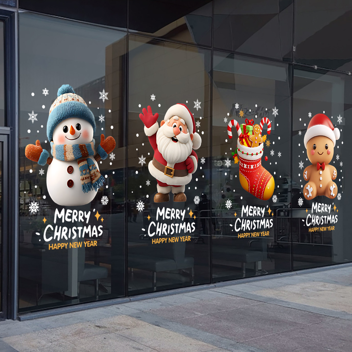 圣诞店铺玻璃门贴大橱窗装饰贴氛围布置节日店铺窗花贴画静电贴纸