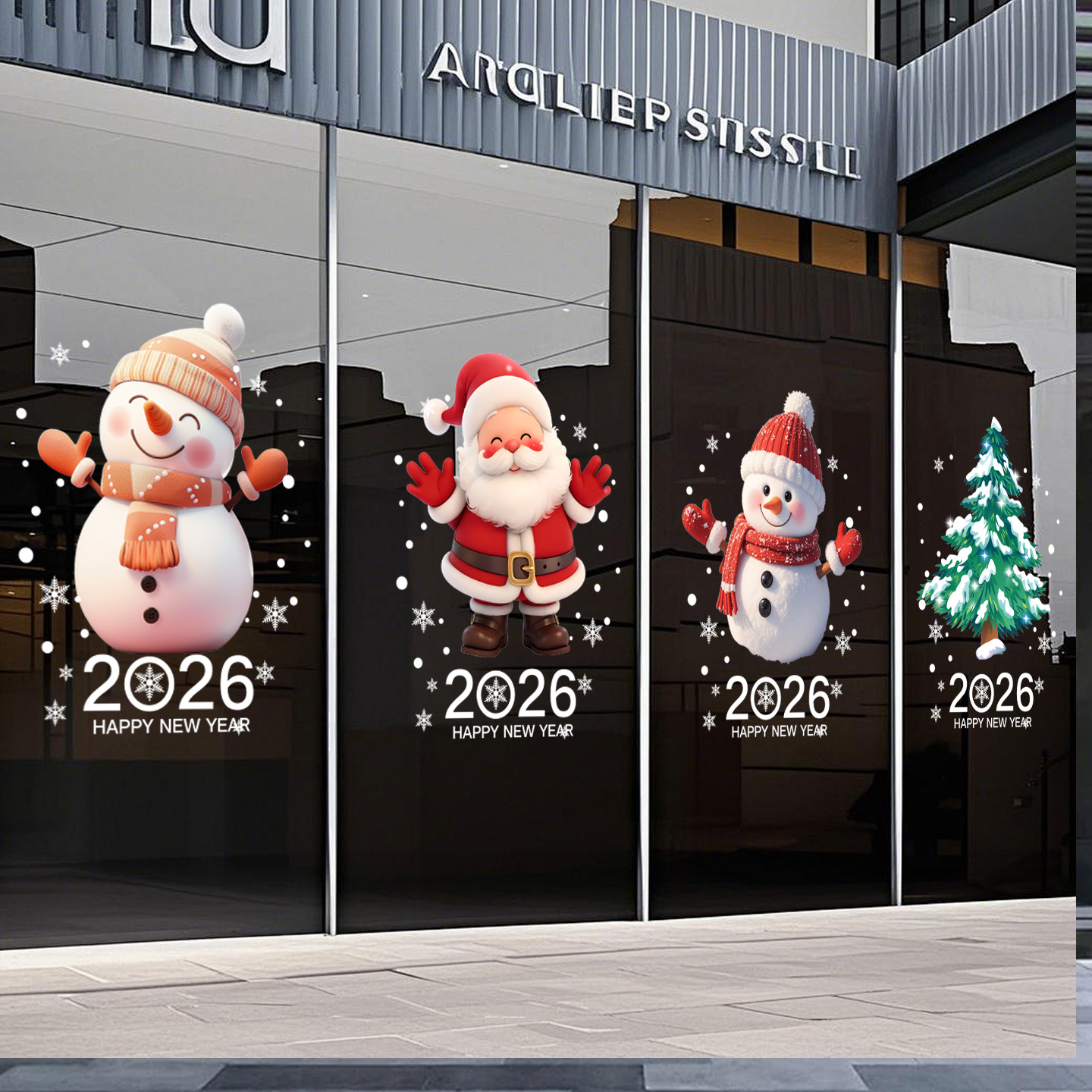 2026圣诞装饰橱窗氛围布置贴画节日店铺窗花店铺玻璃门贴静电贴纸