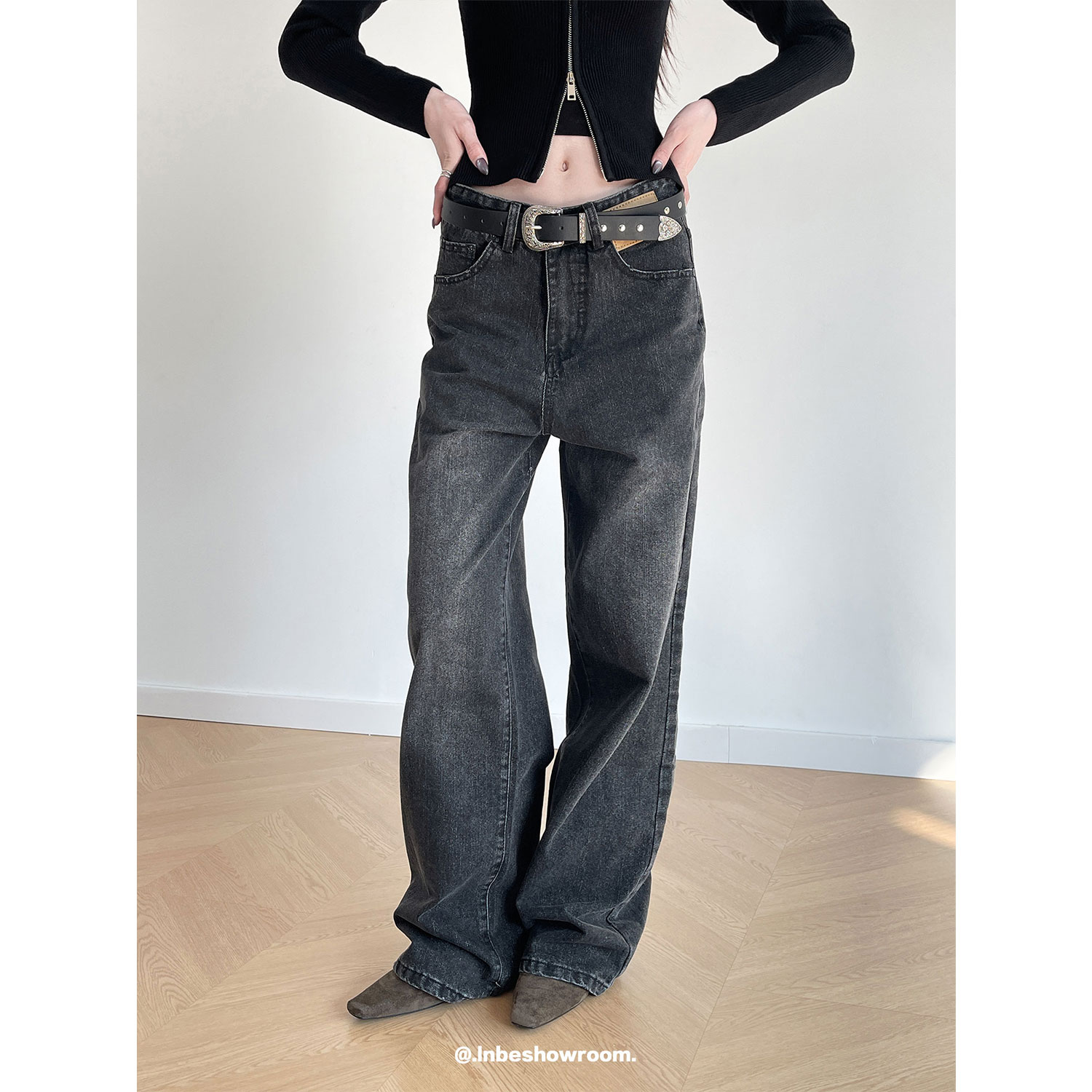 洗水做旧中性原色牛仔裤拖地裤