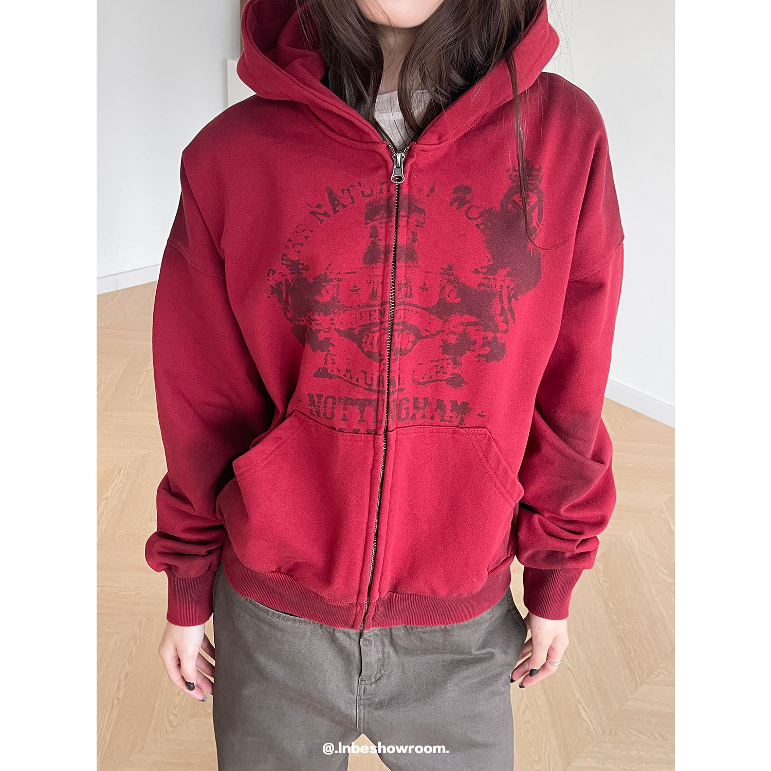 美式复古擦脏做旧连帽开衫卫衣