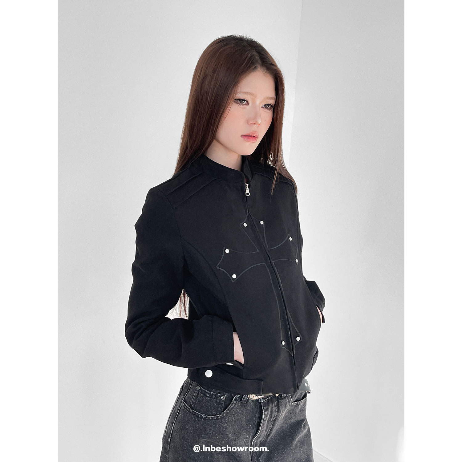 十字架刺绣棉服外套女加绒夹克