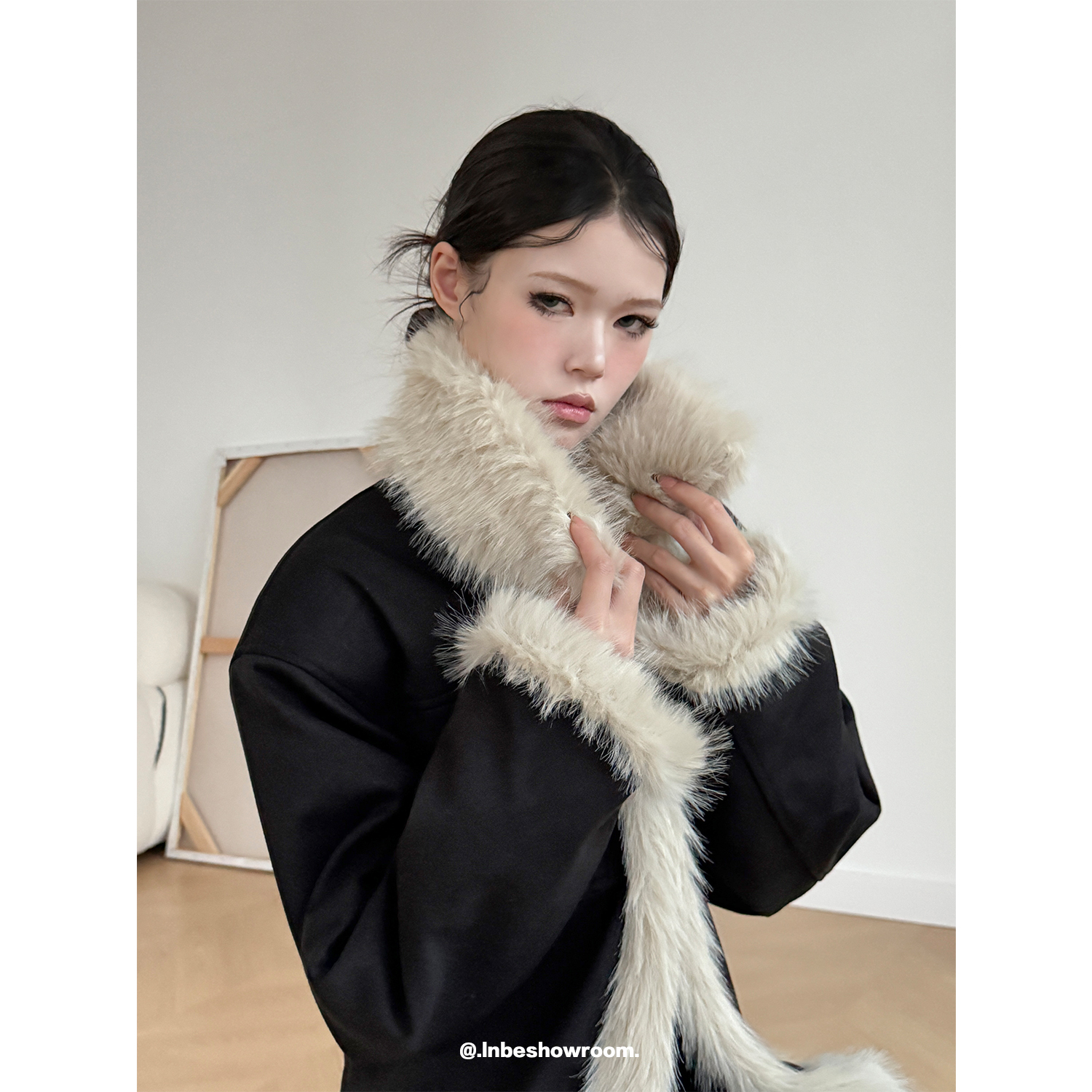 高级感拼接毛领撞色夹棉外套女