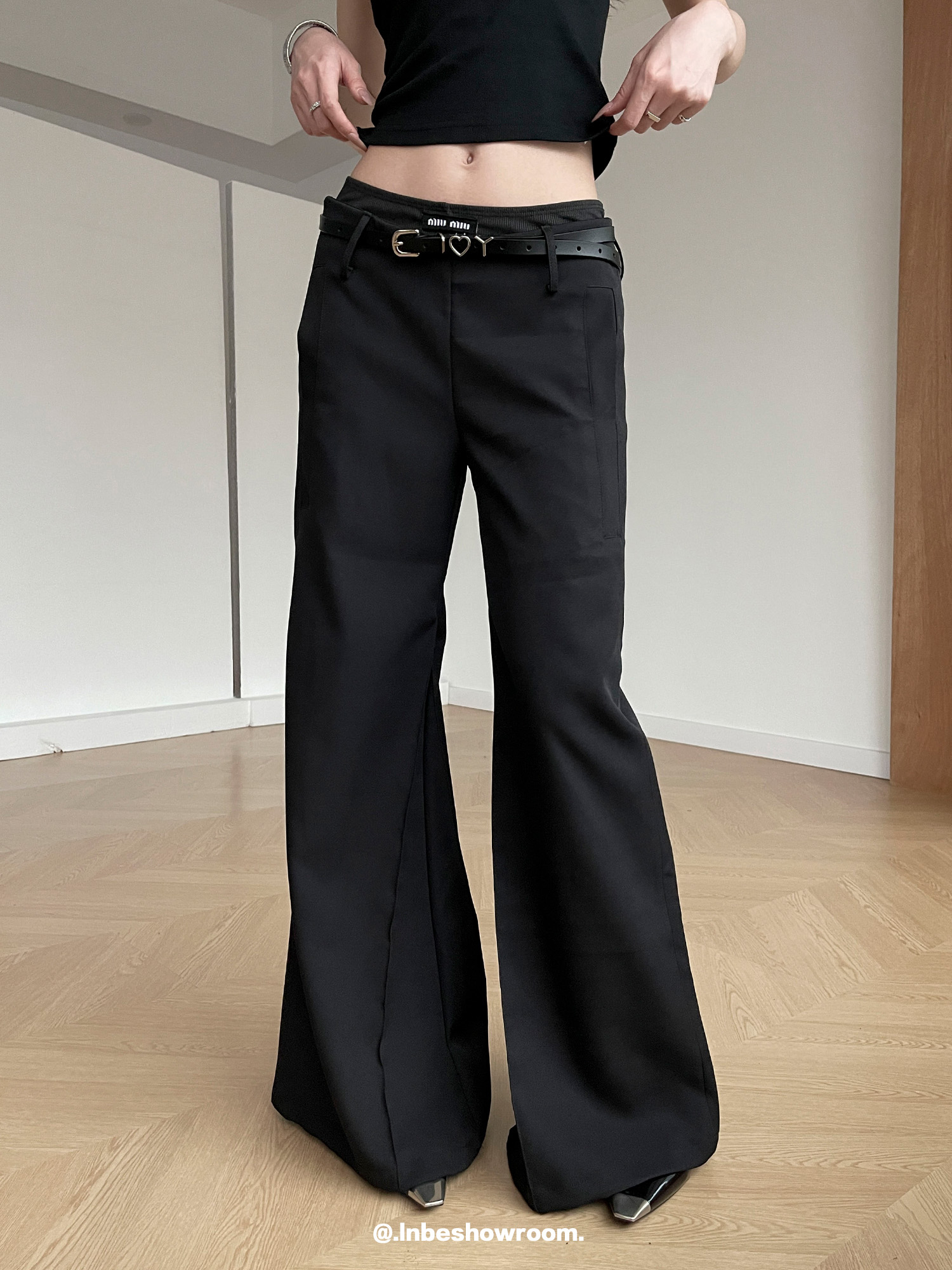 低腰微喇叭西装裤垂感拖地裤女
