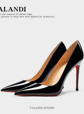 2026新款尖头细跟高跟鞋漆皮红色底配旗袍黑色女显气质高级不累脚