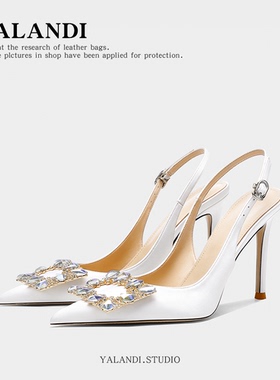 包头气质高跟鞋后绊带尖头绸缎细跟单鞋法式伴娘凉鞋女夏2026新款