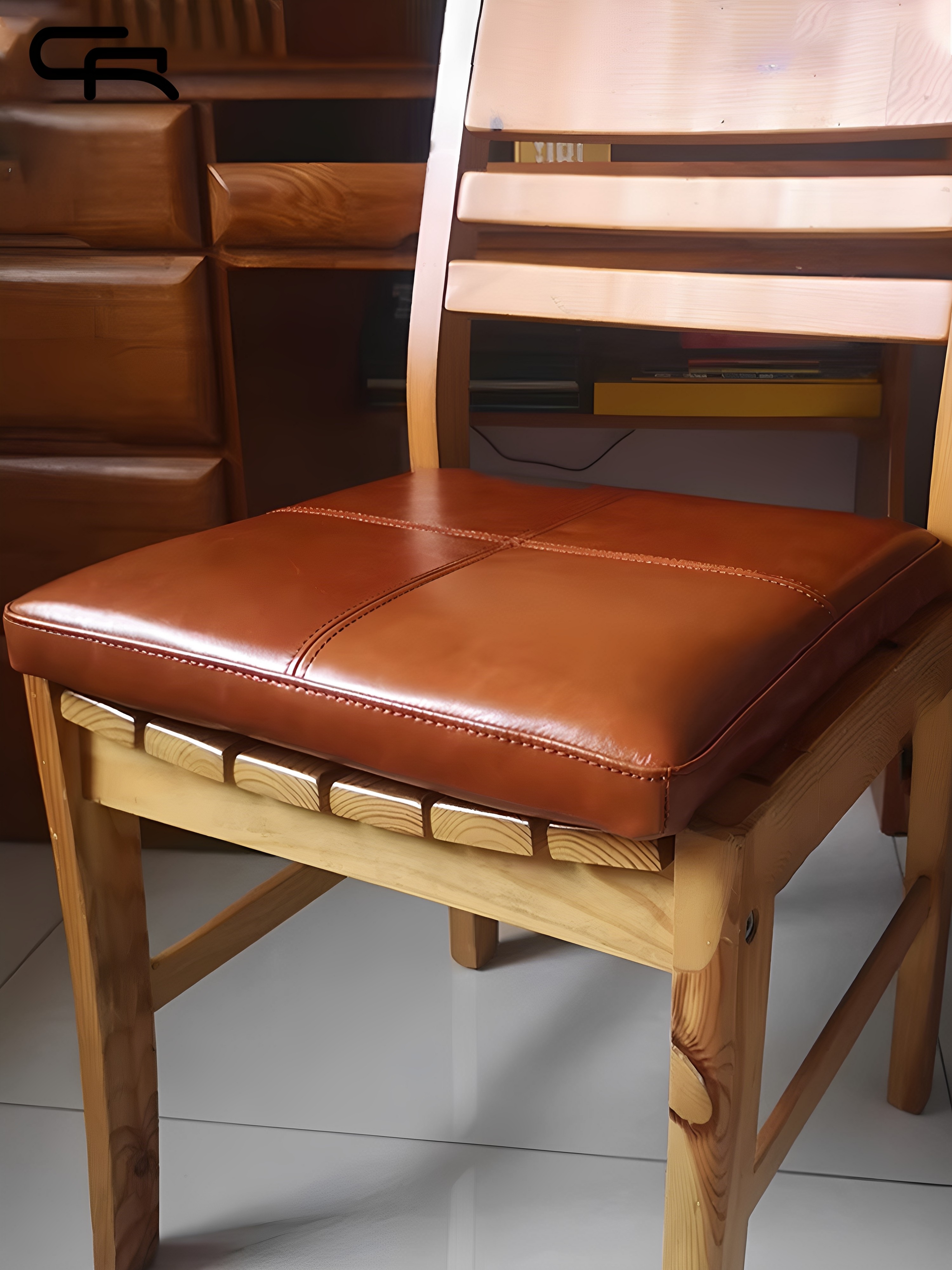 真皮座垫咖啡馆茶室餐椅方木海绵皮垫椅子实木头层牛皮羽绒坐垫