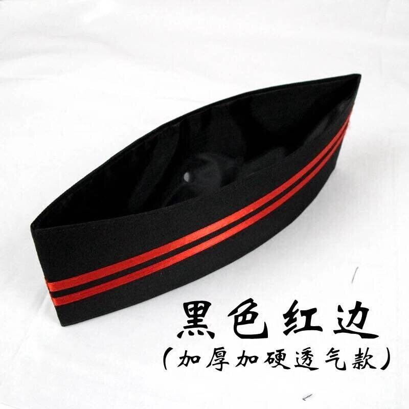 厨房布帽餐厅快餐店厨师帽子男黑红白色红边船帽酒店厨房女工作帽