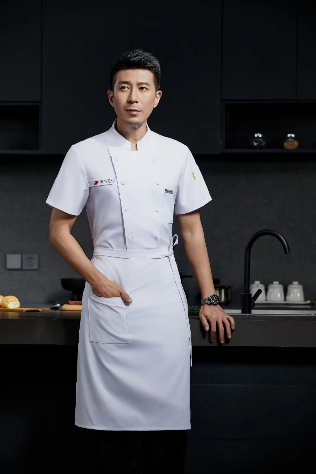 厨师工作服短袖夏装厨师服夏季酒店餐厅后厨房衣服白色透气吸汗男