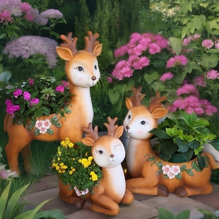 梅花鹿户外庭院装 饰摆件阳台造景布置动物院子花园麋鹿创意花盆