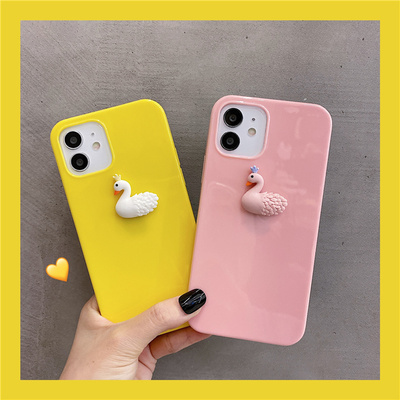 立体皇冠天鹅苹果11手机壳iPhone12promax女款11Pro糖果8plus硅胶软mini女款全包xs保护套xr网红7Plus创意se2