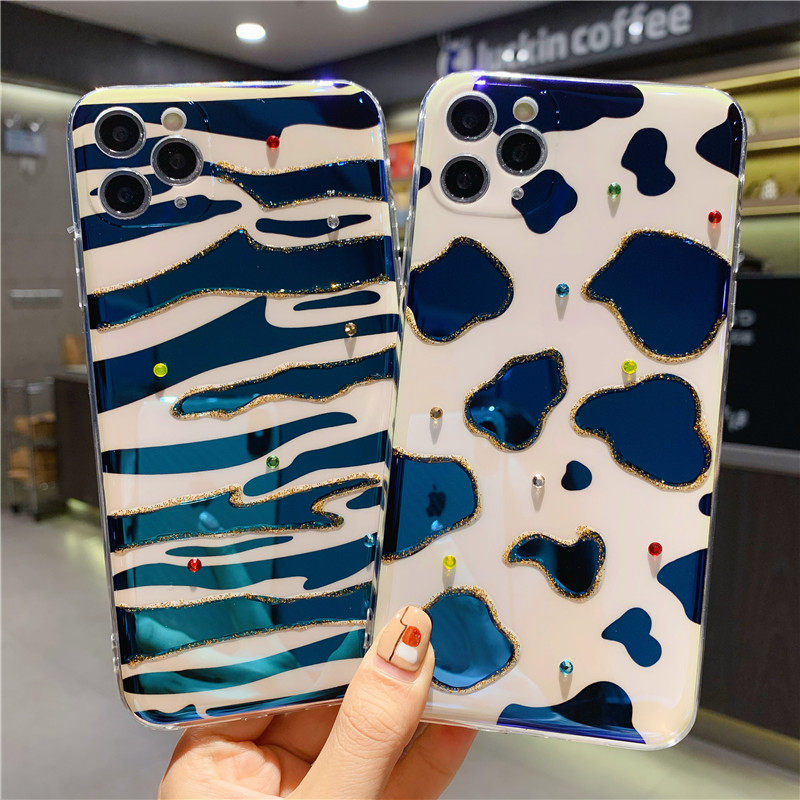 水钻斑马纹奶牛苹果11手机壳iphonexr全包苹果x卡通11promax硅胶8plus网红7plus保护套XS MAX女SE男女软蓝光
