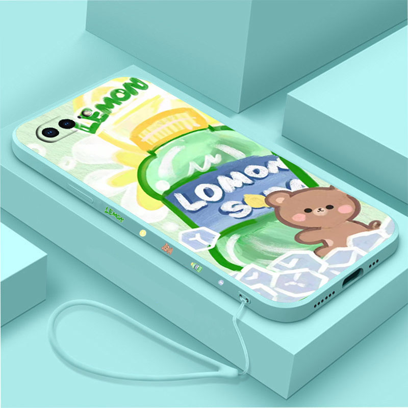 送挂绳苹果7plus手机壳雪碧小熊iPhone8Plus女款se2侧边带图案七液态硅胶八全包镜头磨砂保护套防摔新款超薄