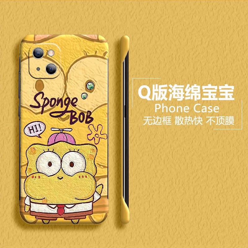 海绵宝宝适用苹果14手机壳iPhone13无边框12mini磨砂11promax超薄xr透气xsmax散热8plus硬壳7p男se2女6s新款