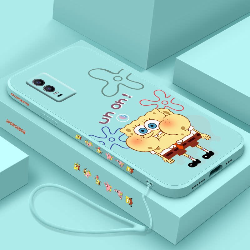 送挂绳海绵宝宝vivoy76s手机壳Y76S卡通液态硅胶vivoy74s可爱软壳vivoy31s全包镜头男女款防摔磨砂保护套超薄